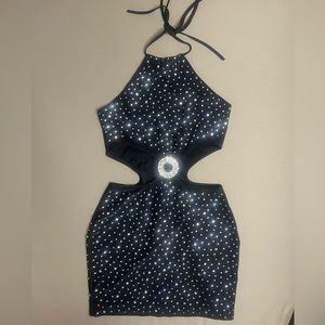 AKIRA Rhinestone Cut Out O-Ring Linked dress